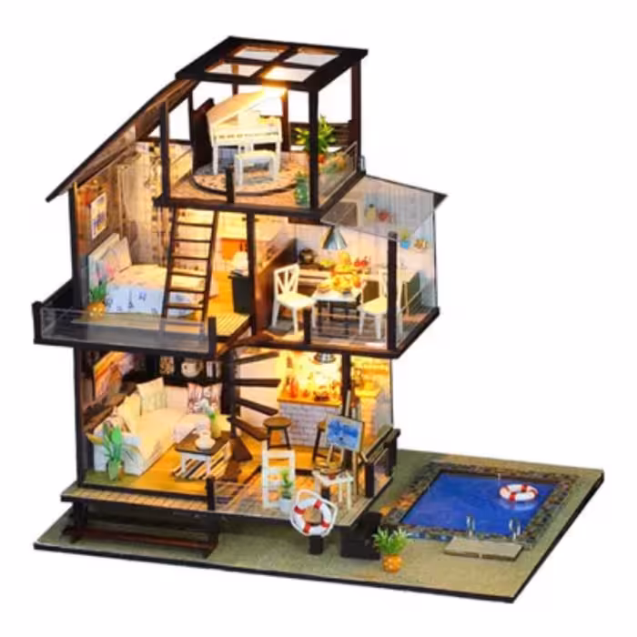کیت خانه مینیاتوری ( عروسکی) ساختنی بسیار زیبادر 3 طبقه 