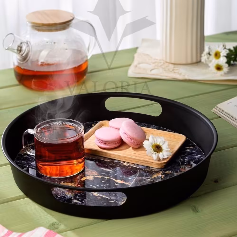 سینی گرد فلزی کف طرح سنگ