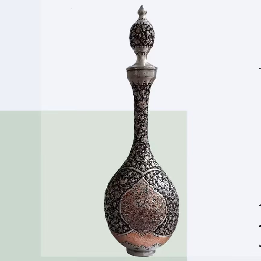 جفت تنگ قلمزنی طرح گل و مرغ