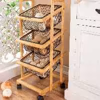 سبد سیب زمینی و پیاز چرخ دار ریور سه طبقه چوبی فلز آبکاری شده مدل 3912