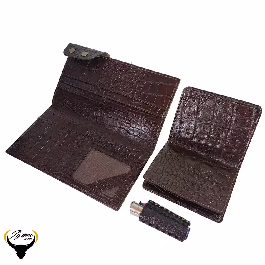 ست کیف پول و جاکارتی و دورفندکی چرم طبیعی کد 150