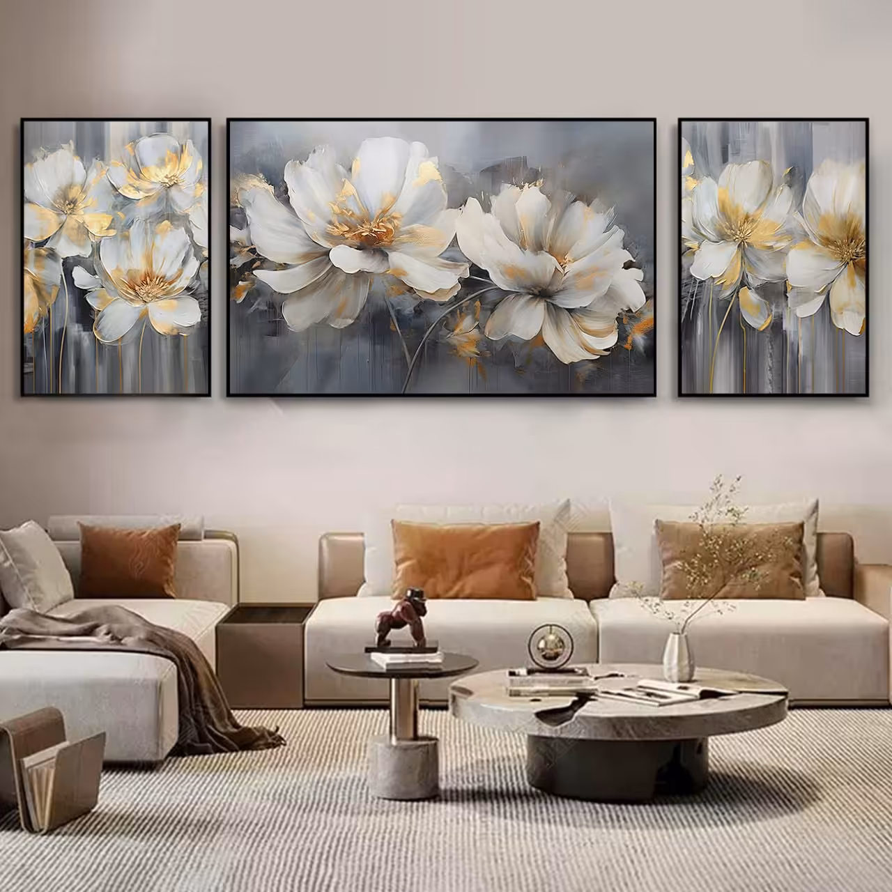 تابلو دکوراتیو سبک  نقاشی رنگ روغن گل  چاپ شده بروی کاغذ امولاسیون عکاسی  3تیکه سایز ی عدد 40در60و دو عدد 30در40