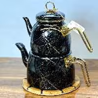 کتری قوری لعابی مشکی ماربل