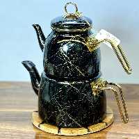 کتری قوری لعابی مشکی ماربل