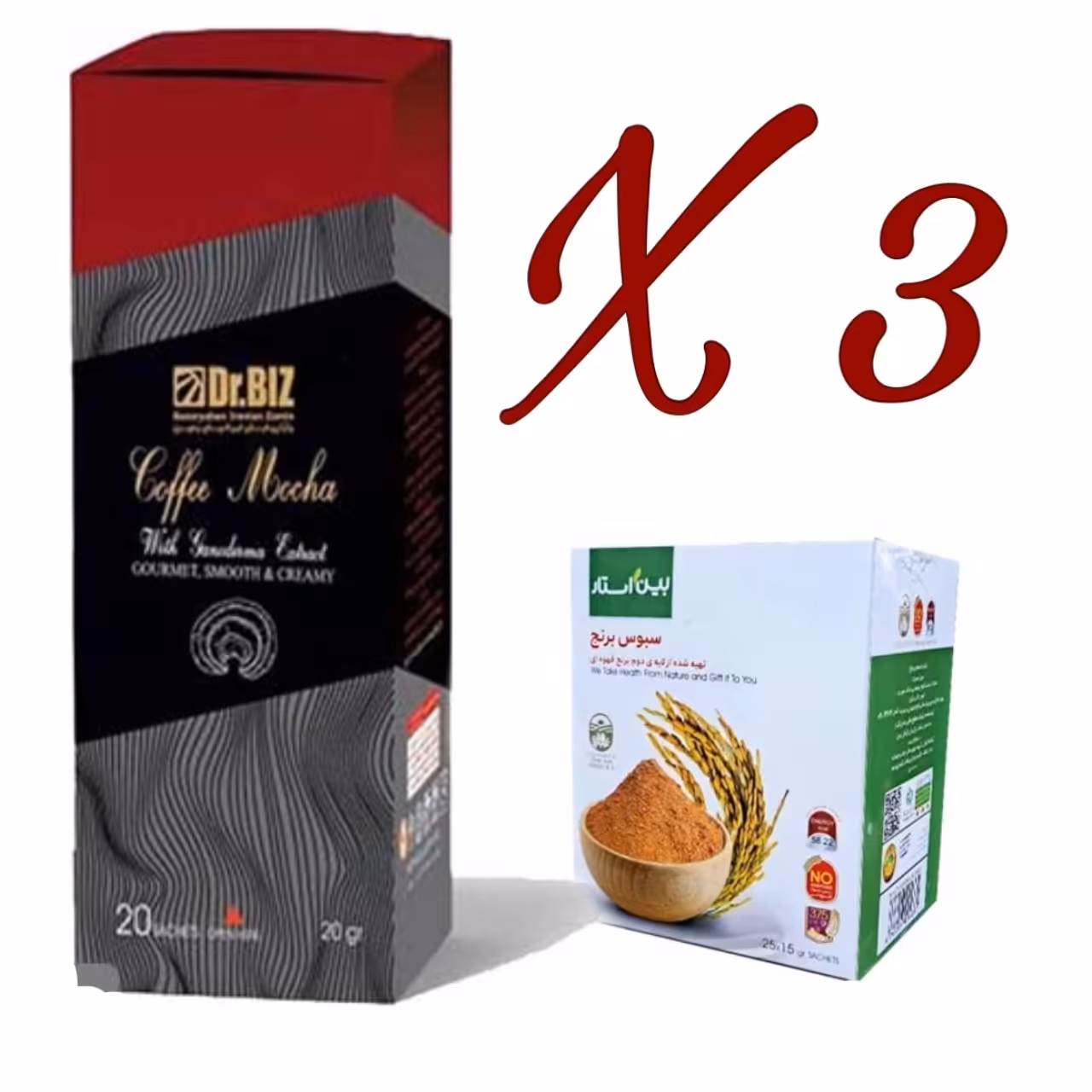 پک 3 عددی کافه موکا با قارچ گانودرما هدیه سبوس برنج