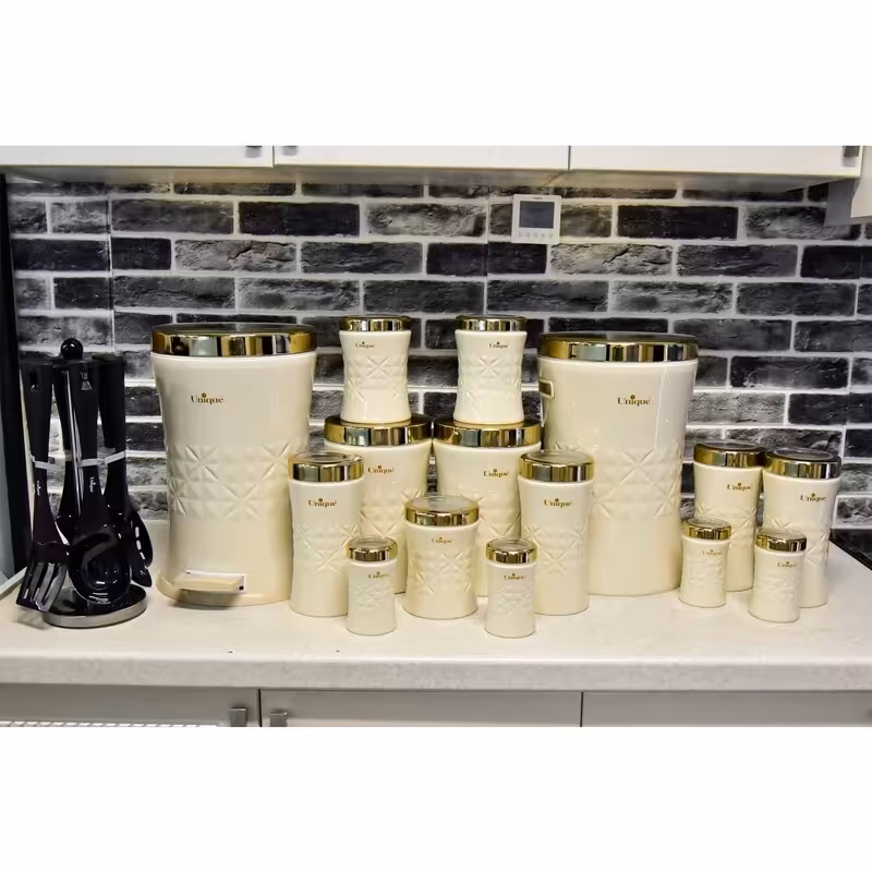 سرویس آشپزخانه 22 پارچه ( مدل ونیز  4612 ) کرم با درب طلایی