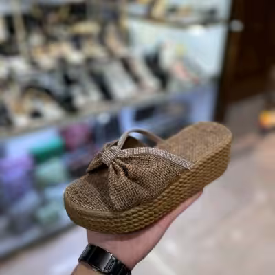 صندل کنفی نگینی لژدار کفش حصیری زنانه دخترانه مجلسی نگیندار شیک کد26