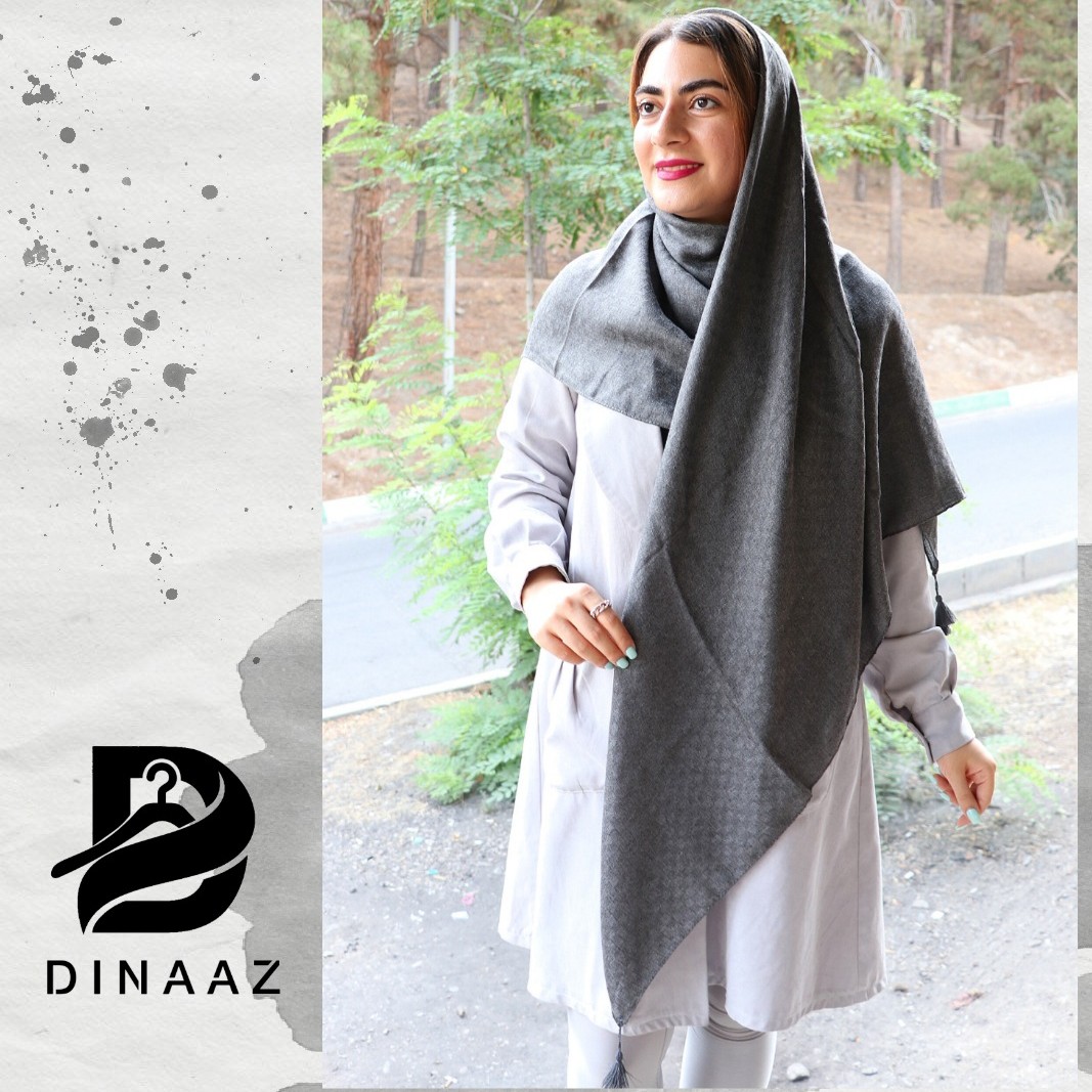 روسری نخی ملانژ دور دوخت منگوله دار قواره 140دارای رنگ بندی رنگ طوسی
