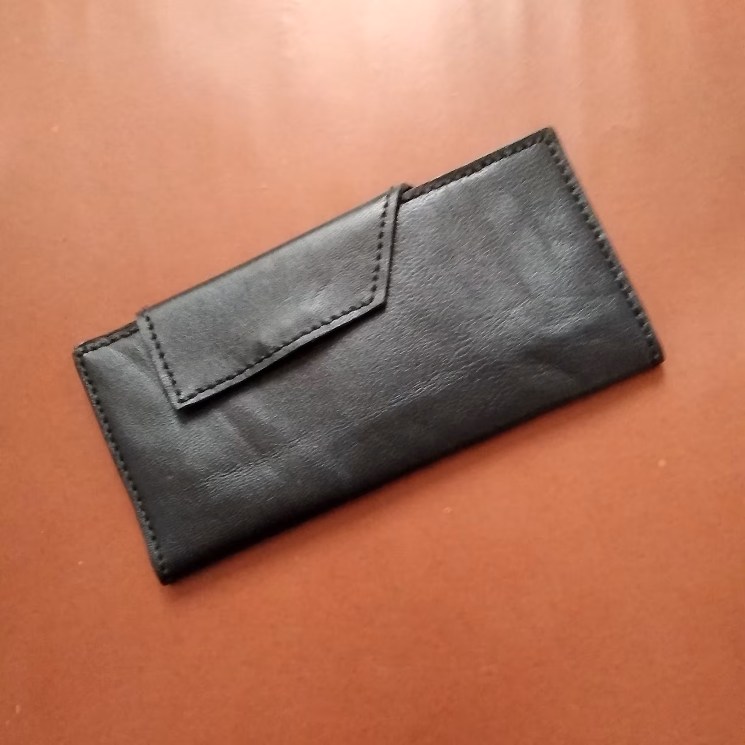 کیف پول دست دوز چرم بزی طبیعی