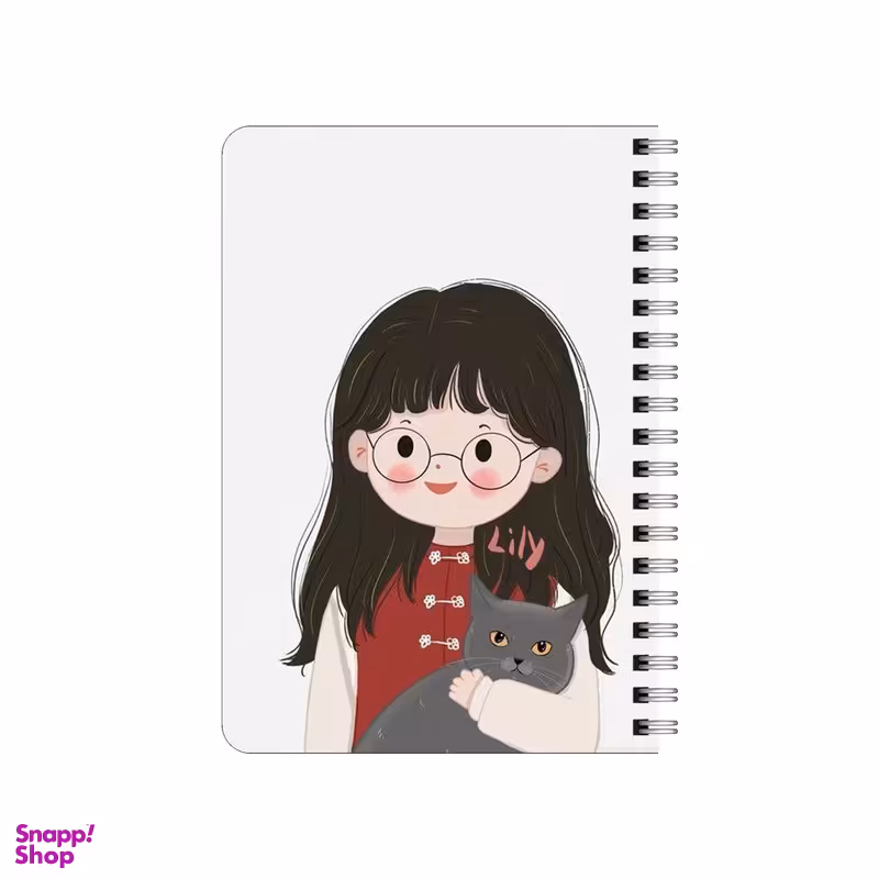 دفترچه یادداشت ۸۰ برگ بامبیلیپ مدل چوبی طرح دختر عینکی و گربه کد 6384561