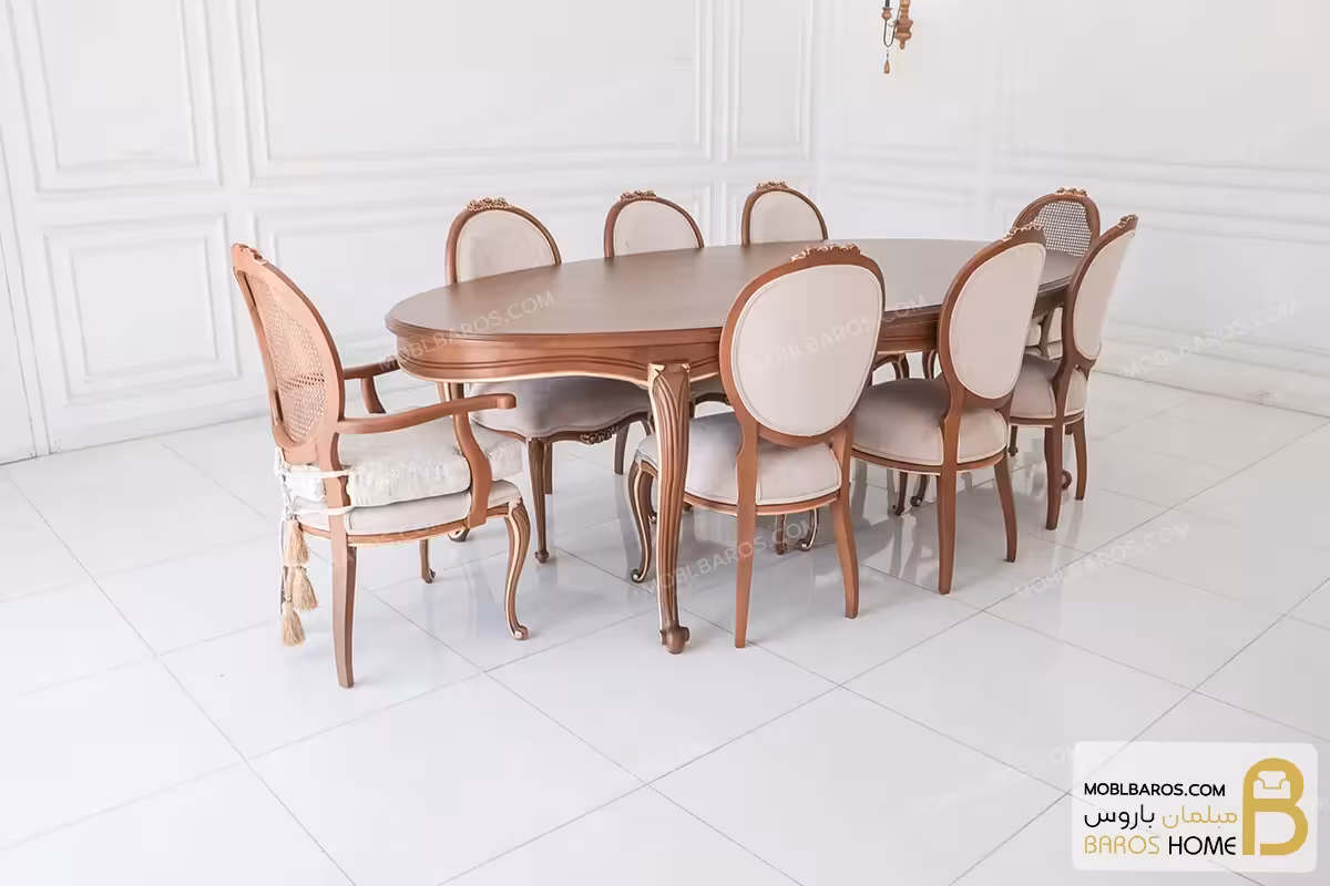 میز ناهارخوری کلاسیک و چوبی مدل لورنزو کد 2