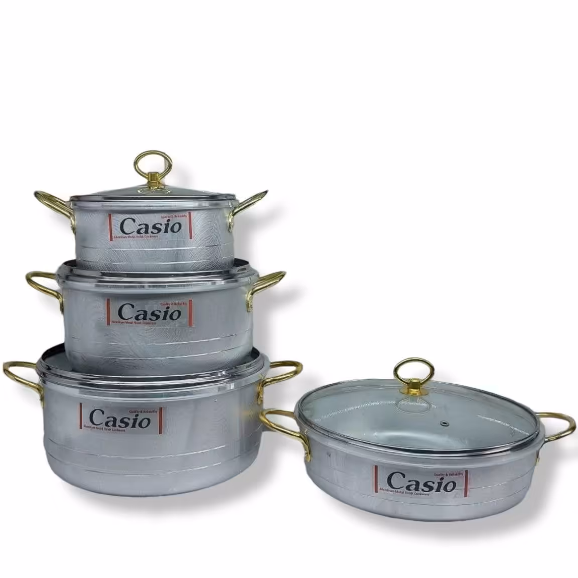 سرویس قابلمه 8 پارچه دسته طلایی درب پیرکس کاسیو casio ضخیم ویژه درجه1