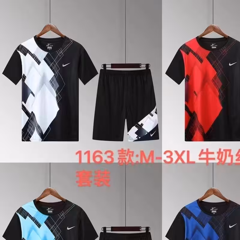 لباس تیشرت با شورت  نایک تمرینی  رنگ سفید مشکی تایلندی 