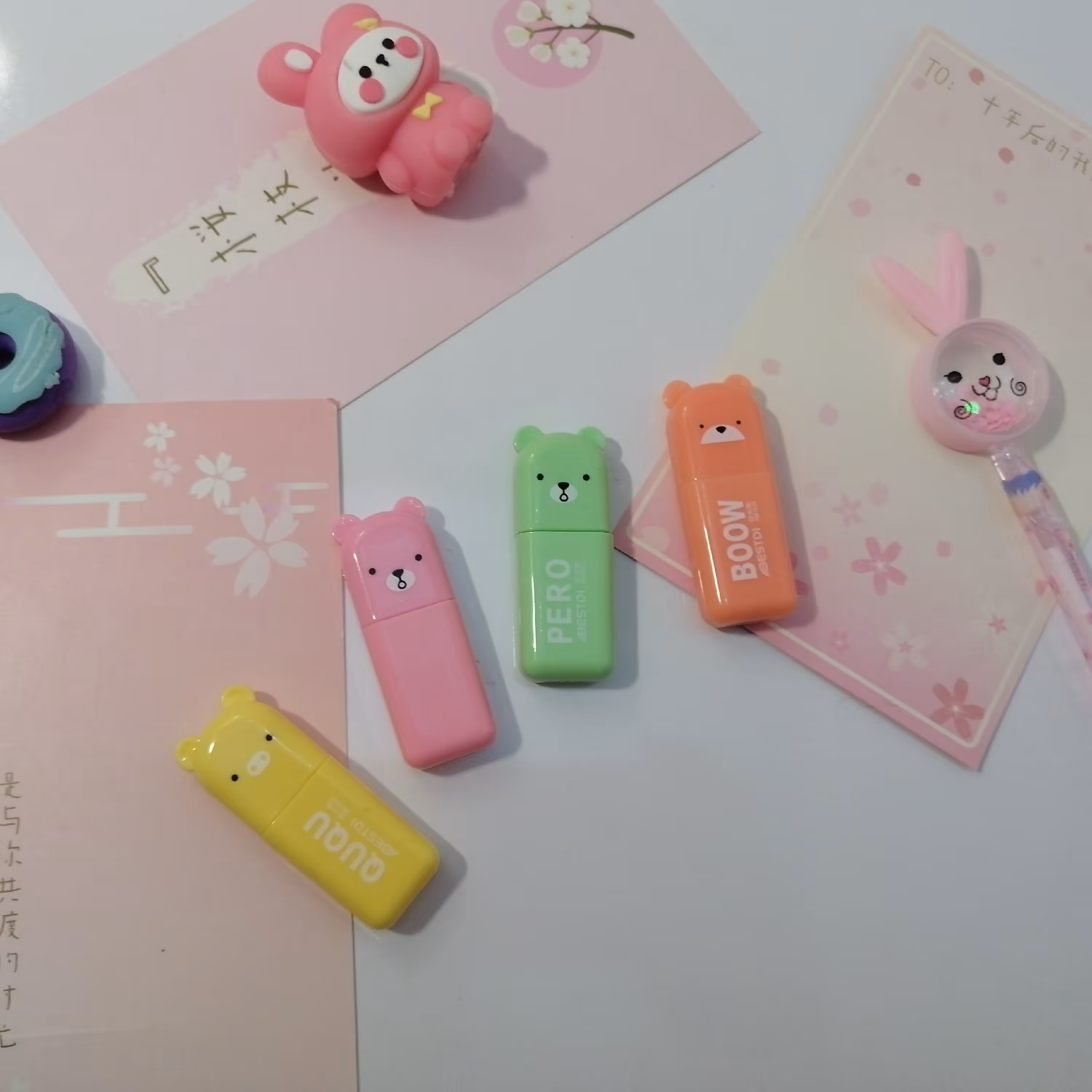 ماژیک هایلایت خرسی 4 رنگ هایلایت خرس کیوت رنگهای پاستیلی نئونی