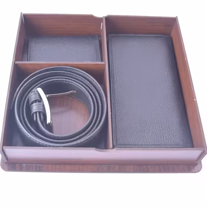 ست هدیه جا کارتی کیف پول و کمربند چرم  در رنگ مشکی 