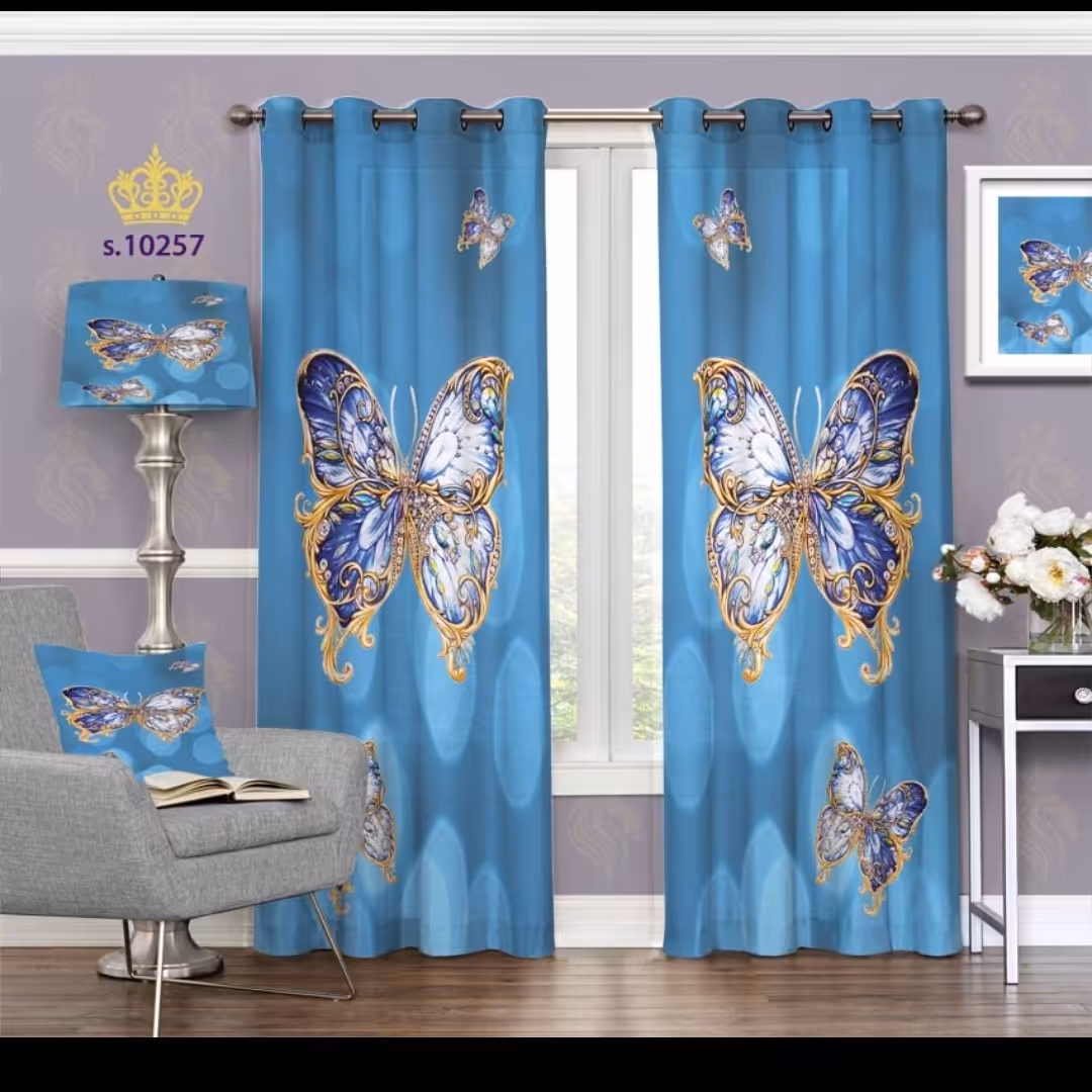 پرده پذیرایی دو قواره طرح پروانه کد S10257