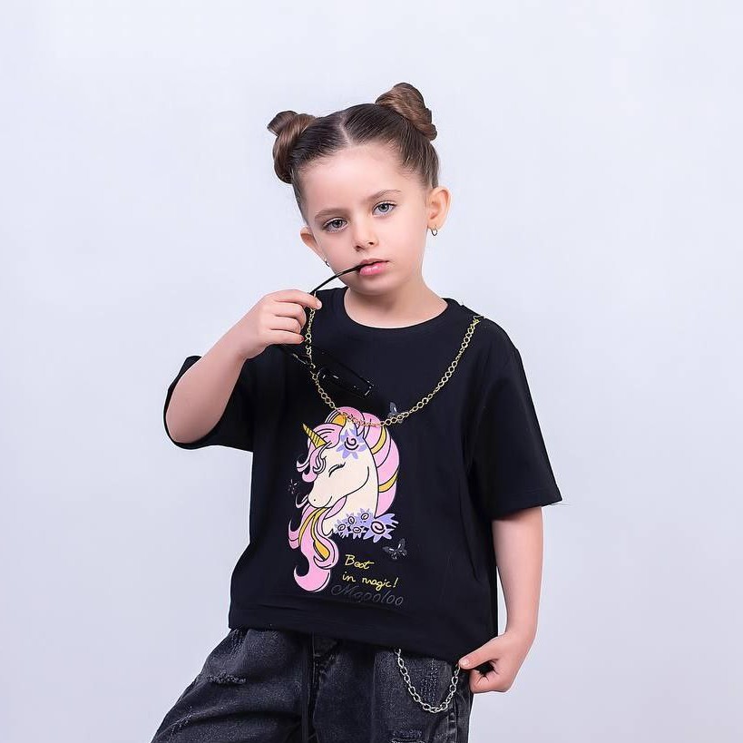 کراپ بچگانه اسب تکشاخ سیاه و سفید سایز 40 تا 60 مناسب 3 تا 10 سال