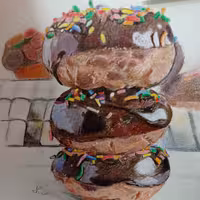 نقاشی هایپررئال دونات خوشمزه مناسب کافه تابلو دکوراتیو رستوران سایزآ4