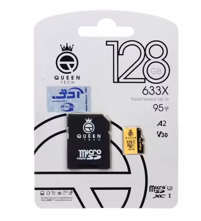 کارت حافظه microSDXC کوئین تک مدل 633X کلاس 10 استاندارد U3 سرعت 95MB/s به همراه آداپتور ظرفیت 128 گیگابایت