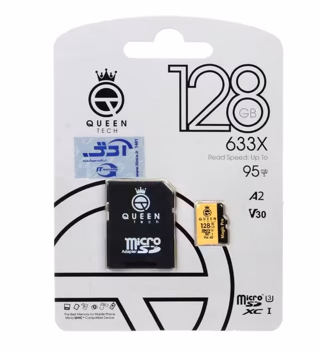 کارت حافظه microSDXC کوئین تک مدل 633X کلاس 10 استاندارد U3 سرعت 95MB/s به همراه آداپتور ظرفیت 128 گیگابایت