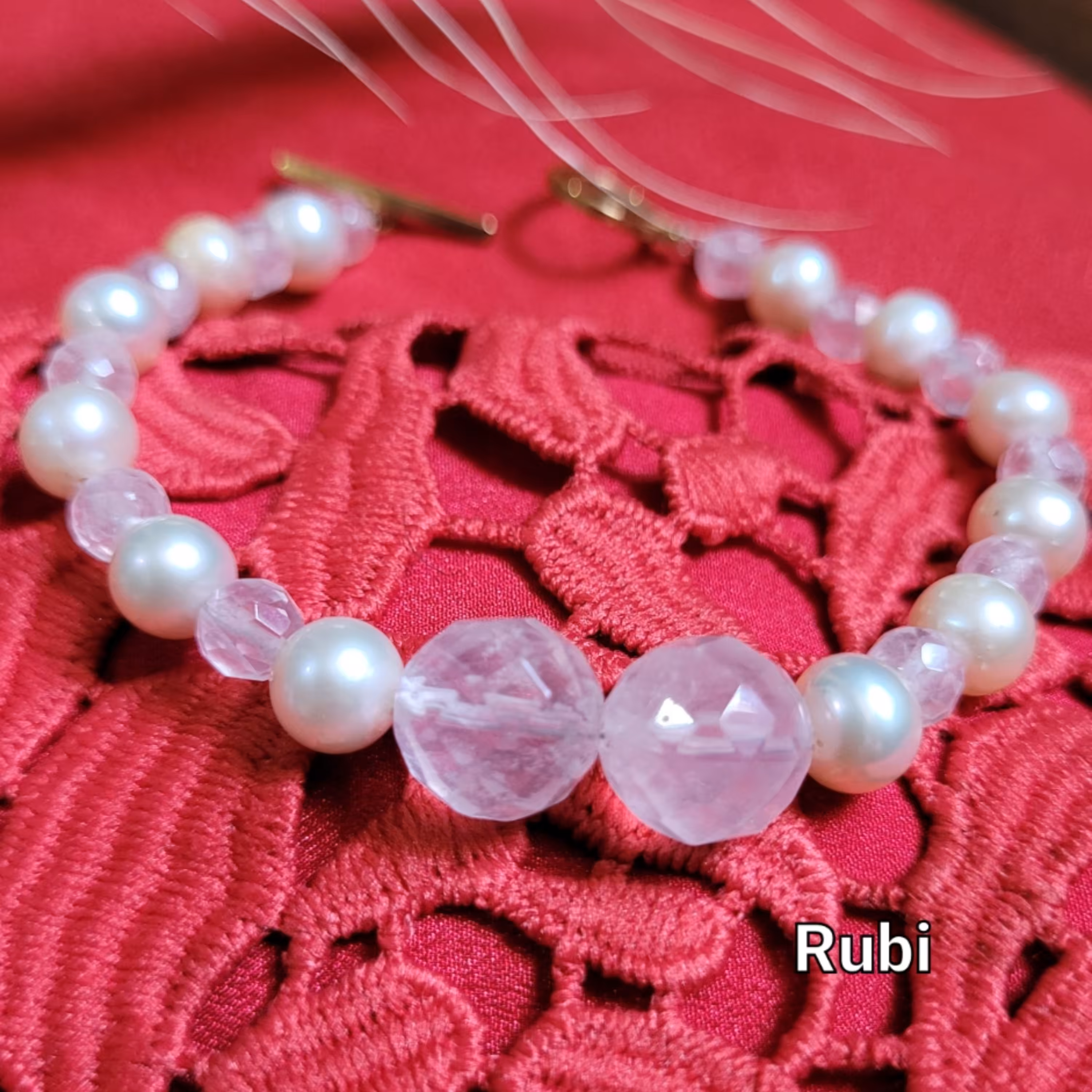 دستبند رز کوارتز ومروارید