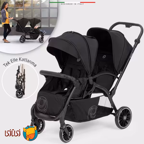 کالسکه دوقلو پشت‌سرهم اله‌له مدل Due رنگ مشکی