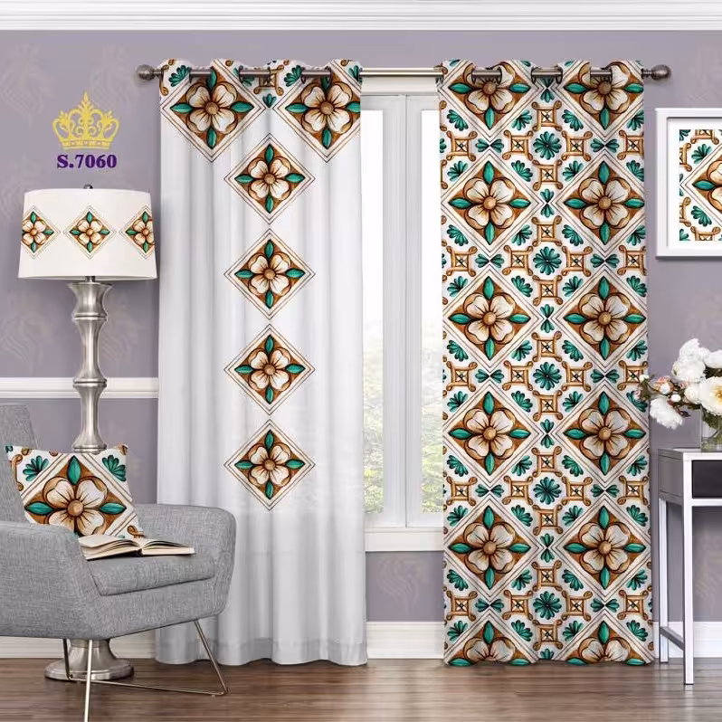 پرده پذیرایی دو قواره طرح اسلیمی کد S7060