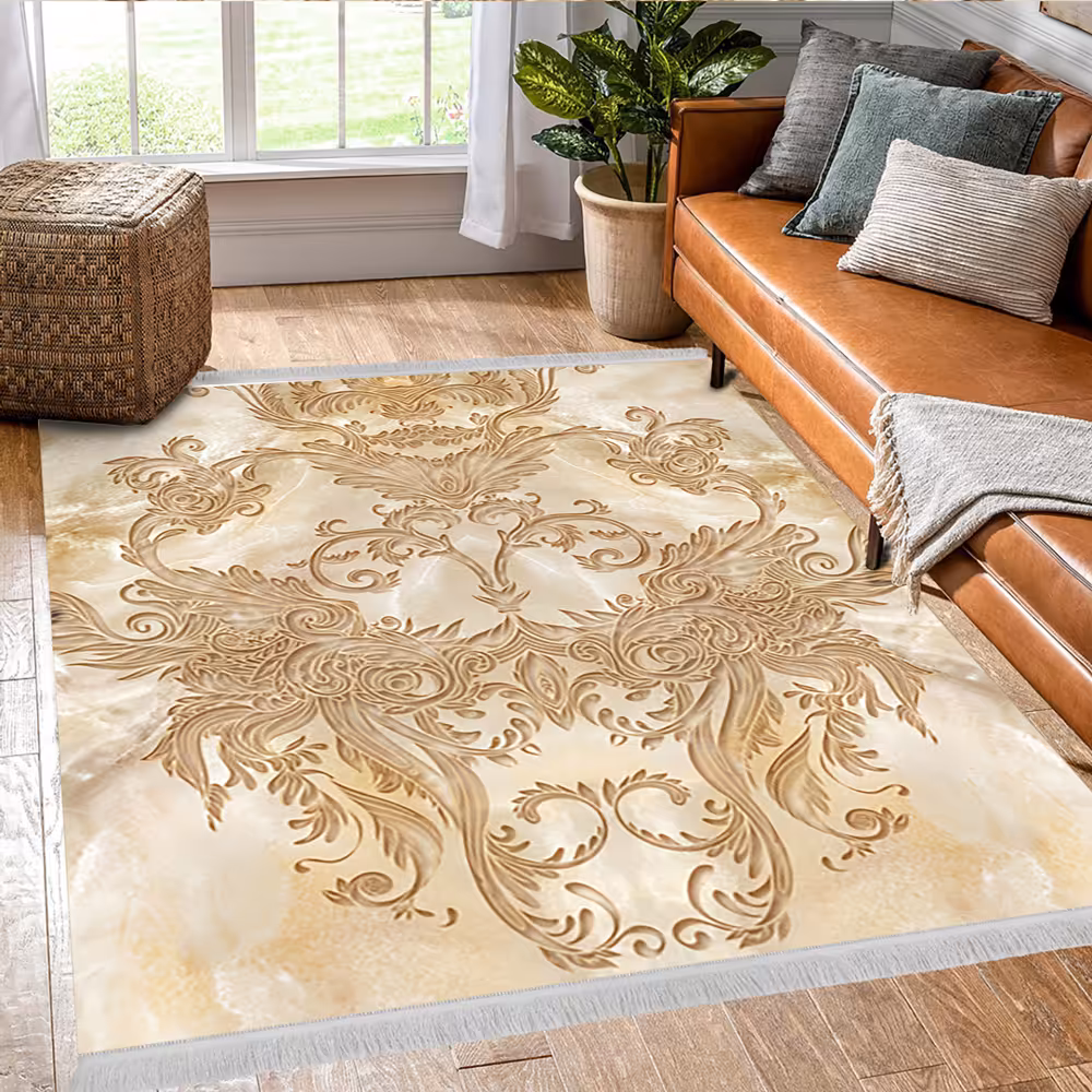 فرشینه طرح گل اسلیمی با زمینه سنگ اسلب  BAs-3119