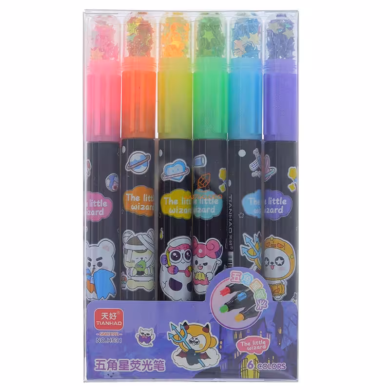 ماژیک علامت گذار 6 رنگی فانتزی نوک ستاره ای کد 2778