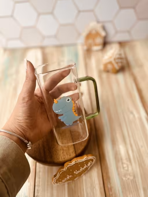 ماگ پیرکس دسته سبز دایناسور