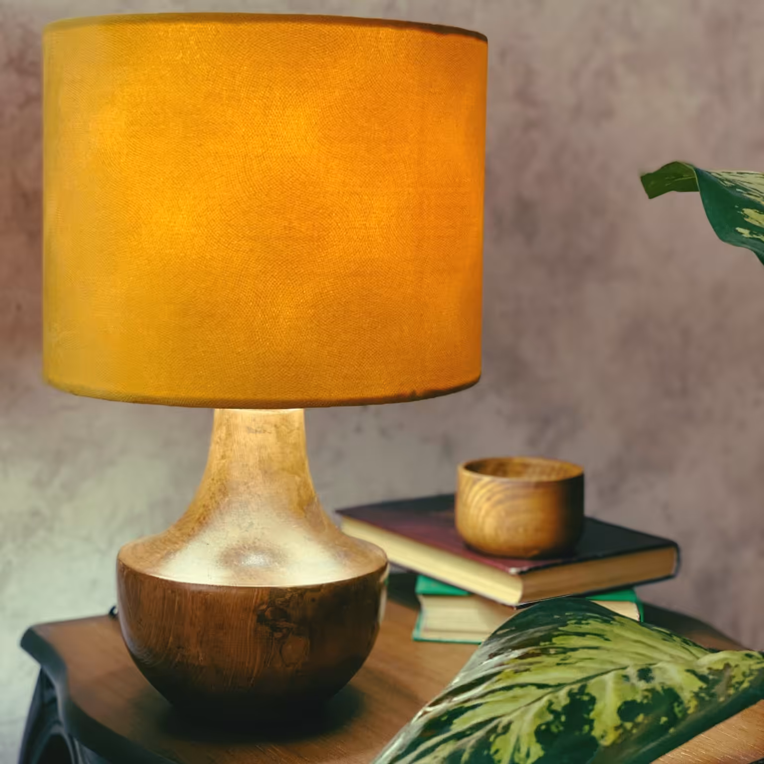 آباژور رومیزی با پایه چوبی،  45 سانتی متر، رنگ پلی استر