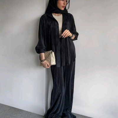 مانتو شلوار زنانه کرپ مدل شومیز شلوار پلیسه کره ای