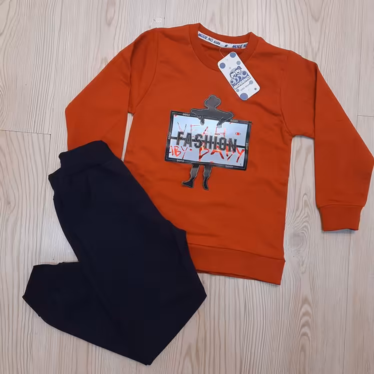 ست بلوز و شلوار پسرانه رنگ قرمز مدل Fashion جنس سوپر پنبه