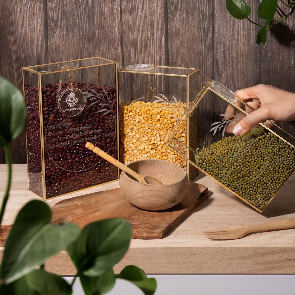 پاسماوری بانکه حبوبات برنجی و شیشه ای سایز کوچک
