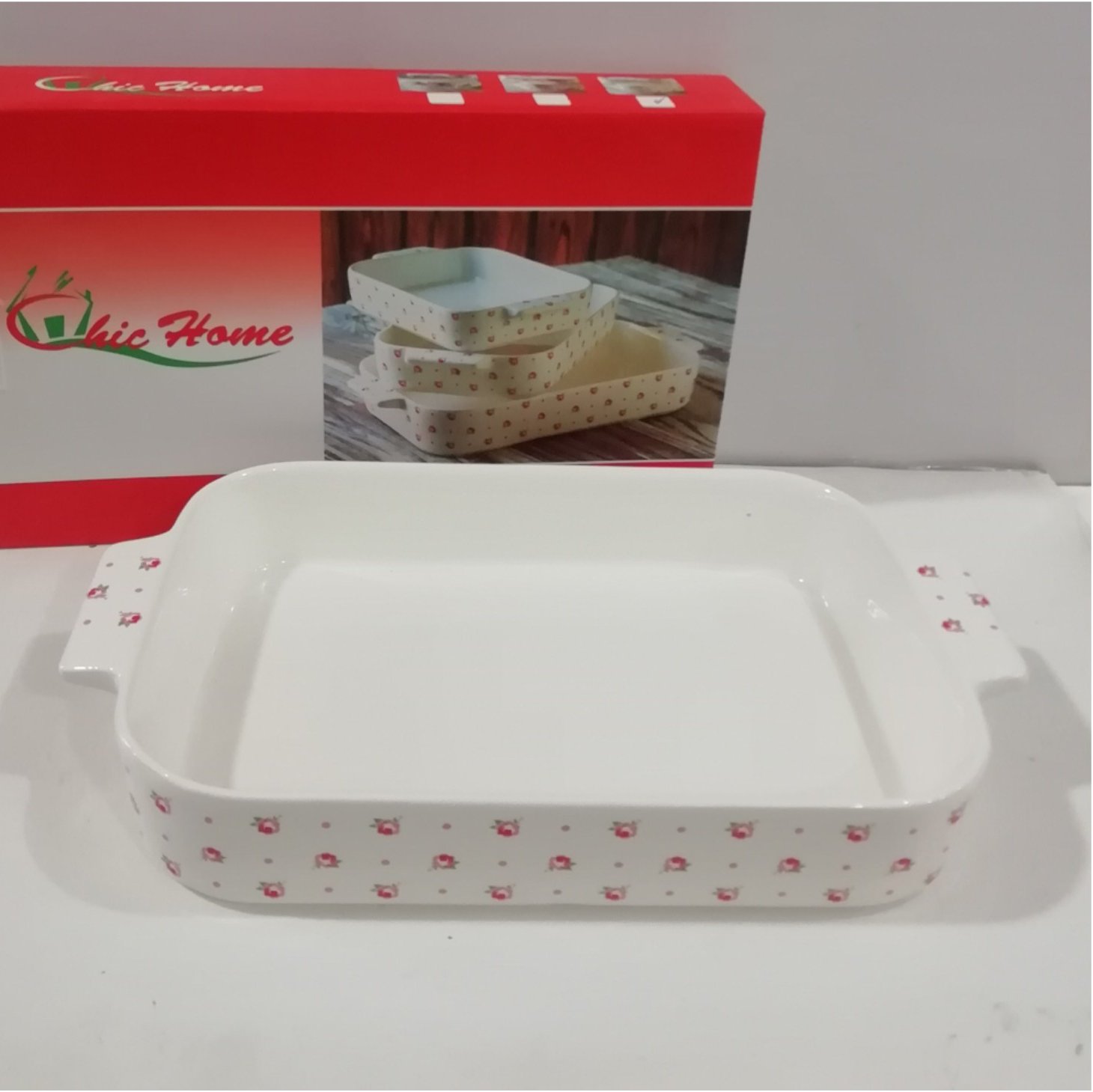 تابه مستطیل سرامیک گلدار با کیفیت عالی سایز بزرگ