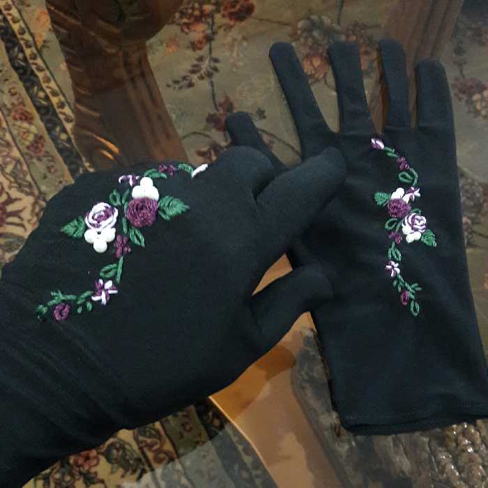 دستکش گلدوزی  با دست مجلسی طرح102 دست کش