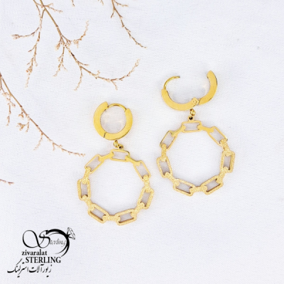 گوشواره استیل آویز دار روکش طلا کد 12020