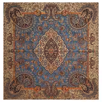 رومیزی مربع ترمه ابریشم  کد TRM8  رنگ آبی  آستر آبی