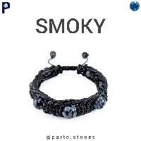 دستبند خاص اسموکی با سنگ های اصل آبسیدین و لارویکیت و نخ چرم