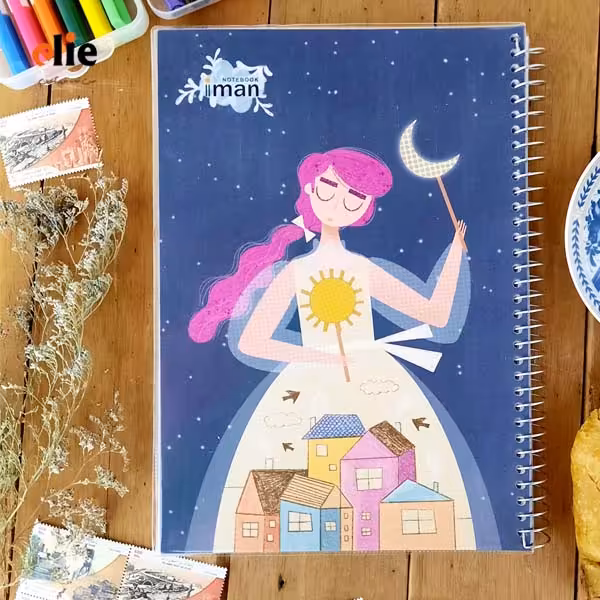 دفتر سیمی 100 برگ ایمان جلد پرسی طرح 019