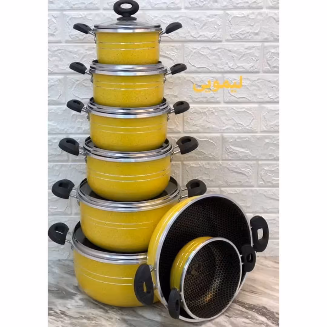 سرویس قابلمه 14 پارچه هلنا مدل زنبوری دسته مشکی