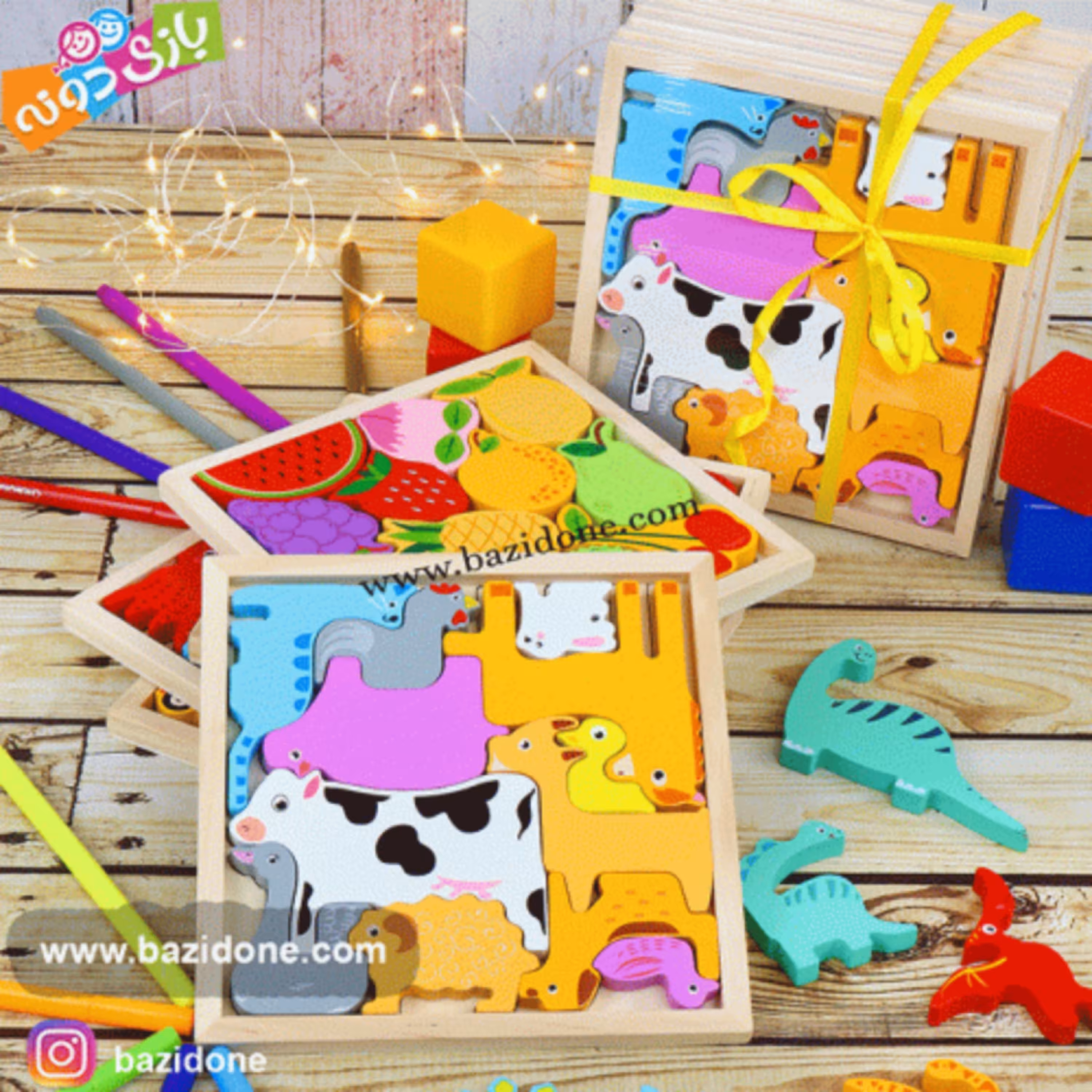 بازی فکری کاتامینو چوبی برجسته حیوانات مزرعه 