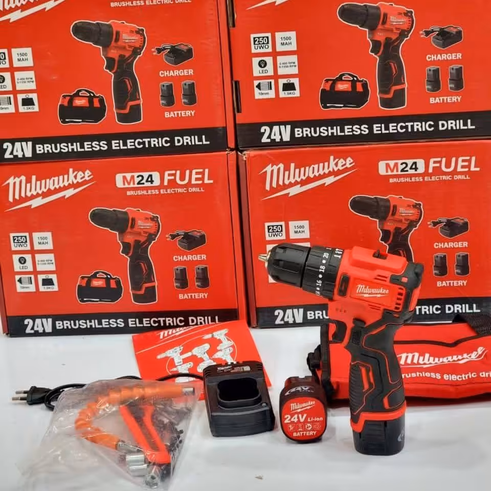 دریل شارژی میلواکی 24 ولت 3 کاره موتور براشلس