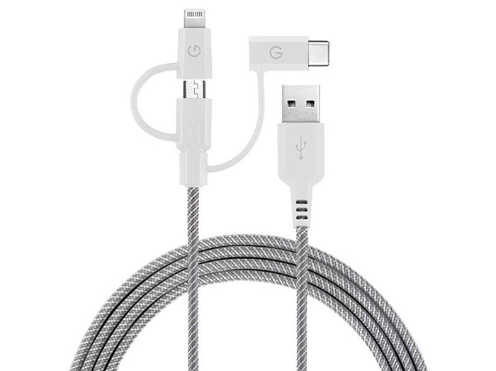 کابل شارژ سه سر میکرو یو اس بی و لایتنینگ و تایپ سی انرژیا Energea Nylotough Cable 3 In 1 Micro USB And Lightning And Type-C 1.5M