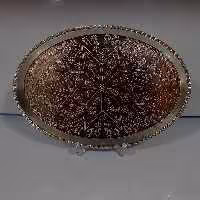 سینی مسی بیضی بادامی طرح ترمه زنجان ( قطر 38سانتی متر سایز 8) 