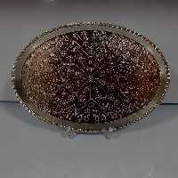 سینی مسی بیضی بادامی طرح ترمه زنجان ( قطر 38سانتی متر سایز 8) 