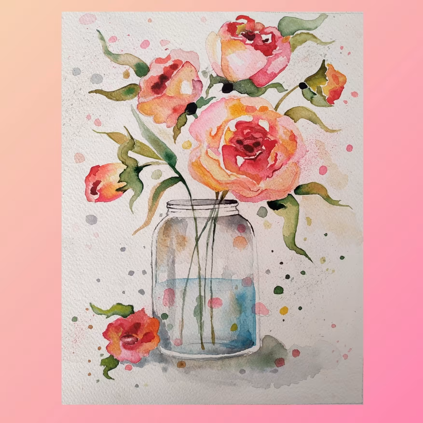 نقاشی آبرنگ طرح زیبای گل افشان