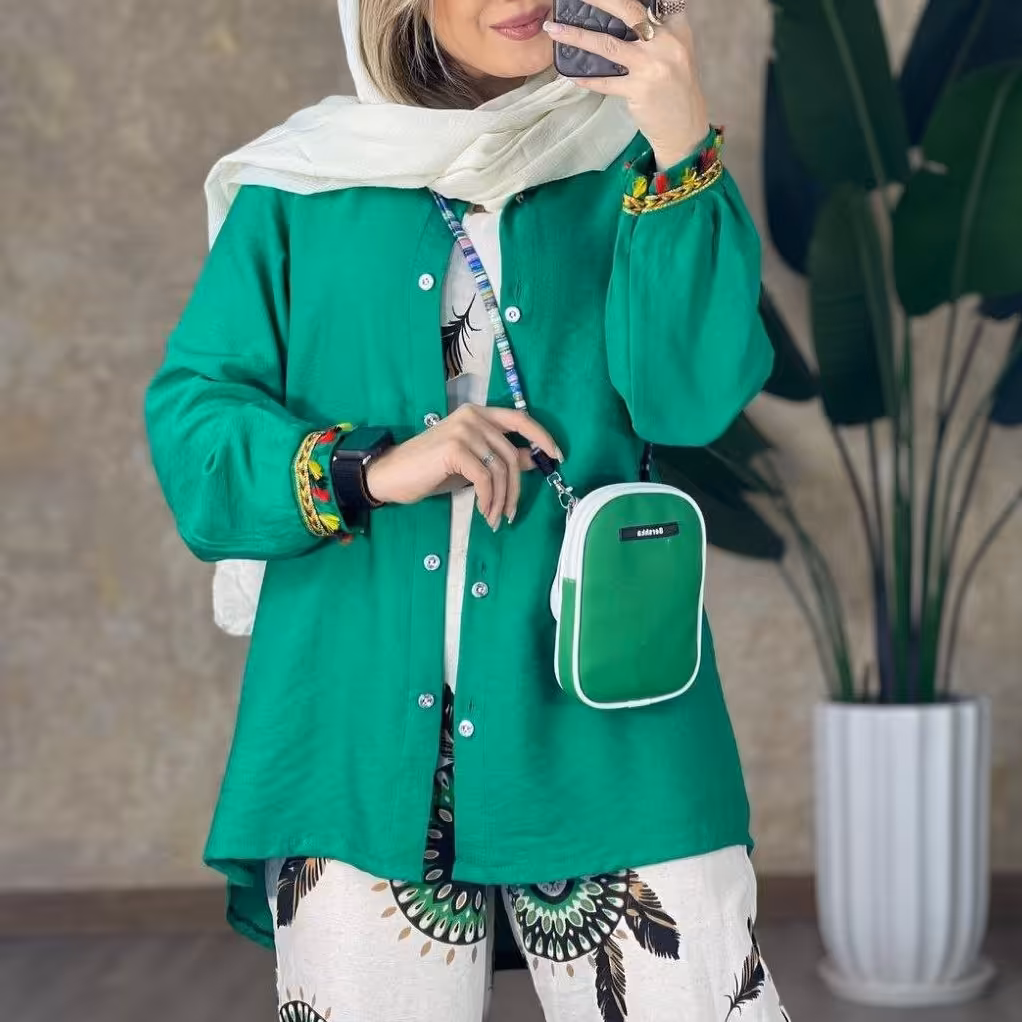 سر آستین منگوله  مانتو مانتوکوتاه شومیز تونیک  شومیز تابستانه دخترانه زنانه منگوله خنک مانتو  شومیز