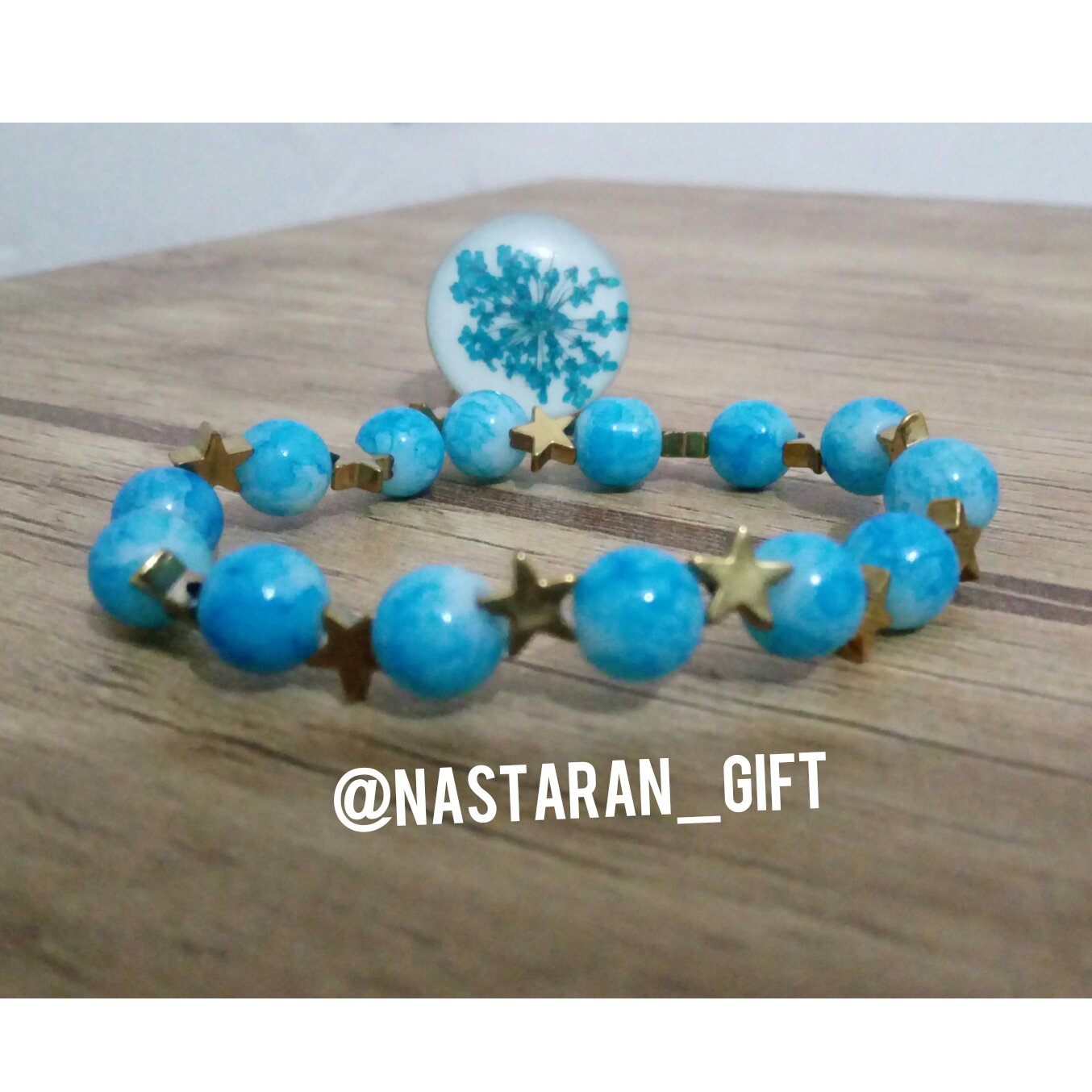 دستبند سنگ حدید ستاره با مروارید فیروزه