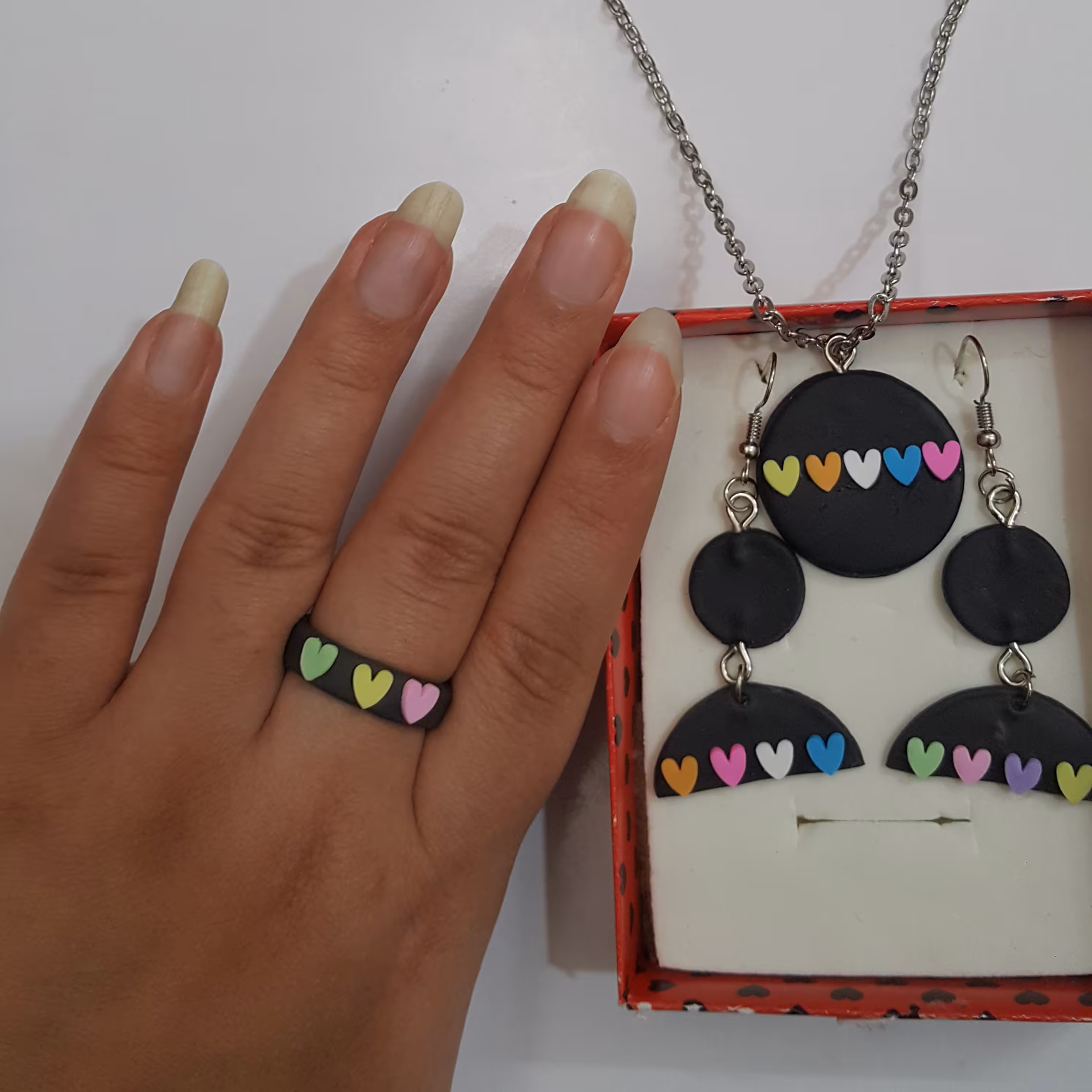 ست زیبای قلب رنگی خمیری